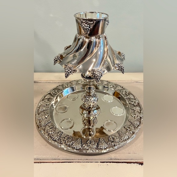 VINTAGE KARSHI JUDAICA SILVER PLATE KIDDUSH WINE FOUNTAIN - Picture 5 of 13